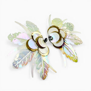 Vintage 1970s Disco Iridescent Leaf Statement Clip On Earrings – Studio 54 Glam